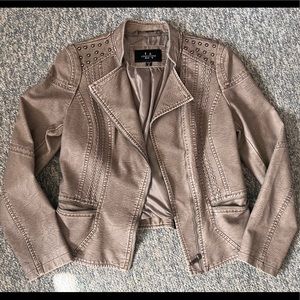 Taupe Studded Leather (Faux) Jacket- Medium